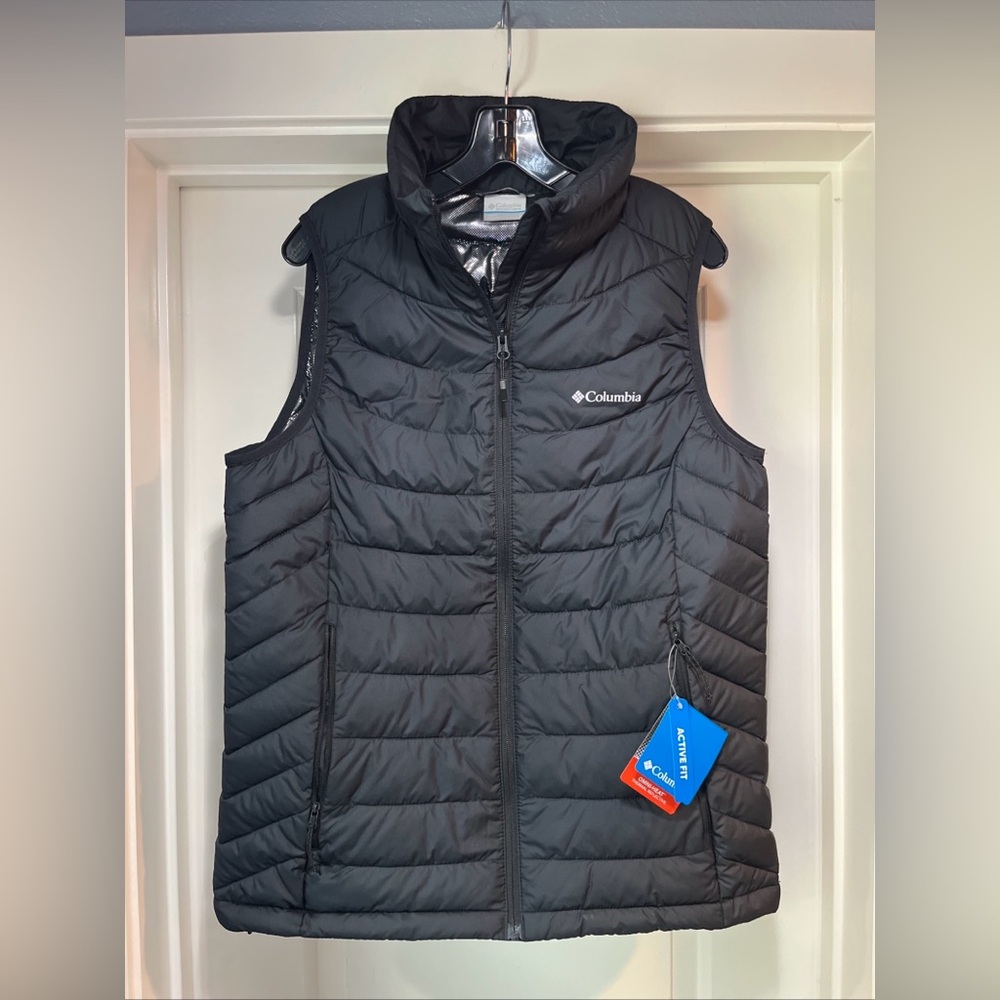 Womens Large Columbia Powder Lite II Vest Black Puffer Insulated Water Resistant